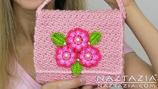 HOW to CROCHET FLOWER PURSE  DIY Tutorial for Clutch Bag Handbag with Lining [upl. by Angelique]