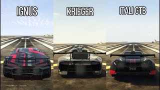 Pegassi Ignus vs Krieger vs Itali GTB Who is faster  GTA Online [upl. by Neeleuqcaj]