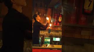 fire flaring bar on fire  bartender fire juggling bottles  restaurant  son of a gun [upl. by Allicsirp]