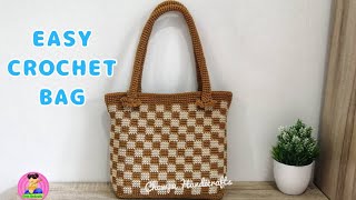 Crochet Checkered Bag ถักง่ายๆ​ ถักกระเป๋า ลายหมากฮอส [upl. by Minetta]