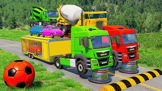 Double Flatbed Trailer Truck vs speed bumpsBusses vs speed bumpsBeamng Drive011 [upl. by Watanabe]