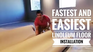 HOW TO INSTALL LINOLEUM FLOORING  EASIEST AND FASTEST WAY THERE IS [upl. by Elolcin]