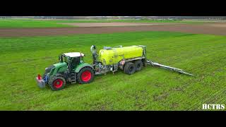 Spreading liquid manure with Fliegl Polyline amp Fendt 828 Vario [upl. by Alleunam]