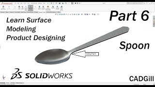 Learning SolidWorks Surface Modeling Part 6  Spoon [upl. by Franky]