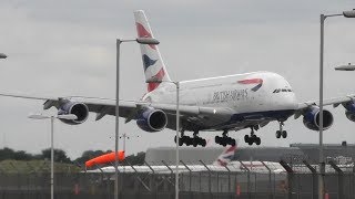 Crosswind Landings Giant A380 British Airways at London Heathrow [upl. by Yesmar]