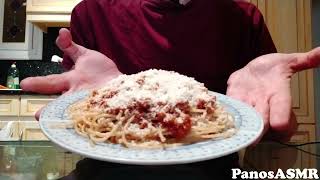 Eating spaghetti with Ground Beef 3  Panos ASMR Greek Mukbang [upl. by Aitel]