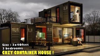 shipping container house made from three 40 containers  Small and modern house with three bedrooms [upl. by Acireed460]