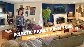 ECLECTIC FAMILY ROOM TOUR  THRIFTED amp ESTATE SALE FINDS [upl. by Urbas]