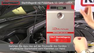 Dino KRAFTPAKET Starthilfegerät 12V24V 1200A Starthilfe mit Powerbank amp LEDLampe 136106 [upl. by Madison76]