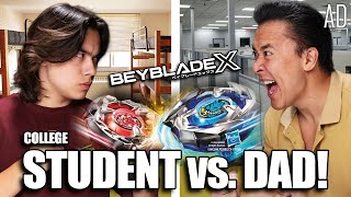 COLLEGE STUDENT vs FATHER Beyblade XTreme Dorm Room Challenge [upl. by Sulecram]