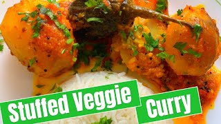 Quick Potato and Aubergine stuffed curry recipe  Aloo Baingan Sabzi recipe [upl. by Agn140]