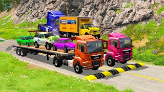 Flatbed Trailer Cars Transporatation with  Pothole vs Car  BeamNGDrive 6 [upl. by Norty]