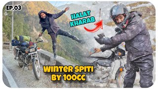 Snowfall se ho gayi bike ki halat kharab 🥵  Winter Spiti Ride by 100CC [upl. by Wershba770]