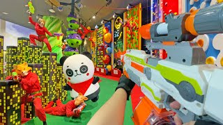 Nerf War  Amusement Park Battle 33 Nerf First Person Shooter [upl. by Eyllom306]