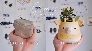 ASMR Making Giraffe Ceramic Pot  Process of Ceramic  Studio Vlog  ASMR Vlog  Clay ASMR [upl. by Sadinoel]