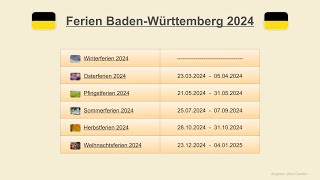 Ferien Baden Württemberg 2024 [upl. by Gnirps]