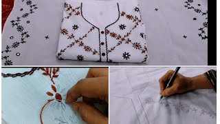 Hand Embroidery Dress Design Drawing amp Stitching  Kameez Design  Embroidery Video [upl. by Anima]