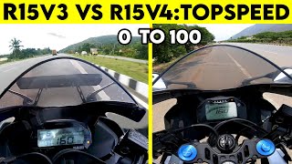 Yamaha R15 V4 VS R15 V3  0 TO 100  TOPSPEED BATTLE [upl. by Blackington]