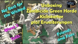 Unboxing  Zombicide Green Horde  Kickstarter  Wave 2  Teil 2  Close Ups Miniatures Cards [upl. by Kifar]