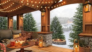 Winter Cozy Porch in Snow Falling Ambience with Crackling Campfire Snowfall and Relaxing Vibes [upl. by Hazeghi9]