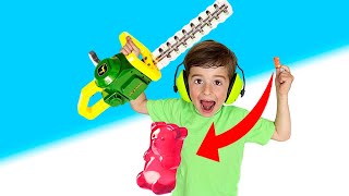 Lawn mower kids video  yardwork tools truck toys kids pretend play  min min playtime [upl. by Dlonyer]