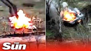 Ukrainian paratroopers obliterate Russian armoured tank in huge explosion [upl. by Hnah]