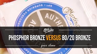 Phosphor bronze vs 8020 bronze strings on acoustic guitar Whats the difference in sound [upl. by Coombs346]