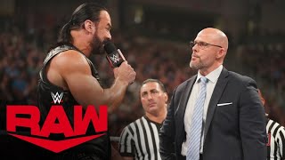 Drew McIntyre loses his temper with Adam Pearce and Seth Rollins Raw highlights July 15 2024 [upl. by Kcirredal]