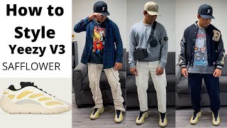 HOW TO STYLE YEEZY 700 V3 quotSAFFLOWERquot  3 OUTFIT IDEAS  MENS STREETWEAR [upl. by Narad]