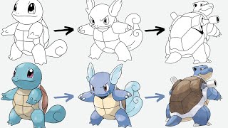 How To Draw SQUIRTLE WARTORTLE BLASTOISE POKEMON  Pokemon evolution [upl. by Ened710]