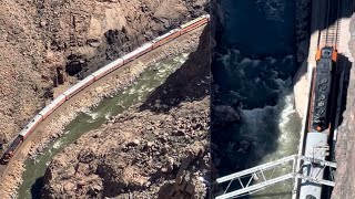 601 leads Royal Gorge train going under Royal Gorge suspension bridge [upl. by Merrilee813]