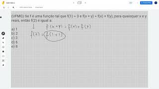 UFMG Se f é uma função tal que f13 e fxyfxfy para quaisquer x e y reais então f2 é [upl. by Coyle354]