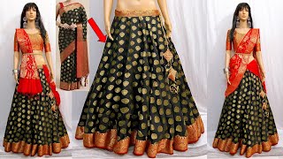 Beautiful Lehenga Cutting amp Stitching From Sareeसाड़ी से सुंदर और आसान घेरदार लहंगा बनाने का तरीका [upl. by Romie]