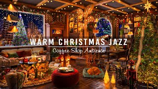 Warm Christmas Jazz Music in Cozy Christmas Bookstore Coffee Ambience 🎄 Fireplace Sounds for Work [upl. by Yehus]