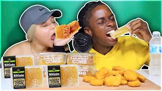 We Tried ASMR Eating Raw Honeycomb Extremely STICKY [upl. by Anazus]