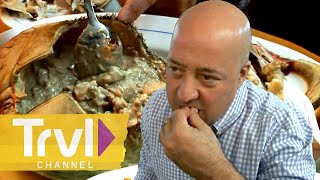 Trying Weird Seafood in the Middle of Spain  Bizarre Foods with Andrew Zimmern  Travel Channel [upl. by Arayt]