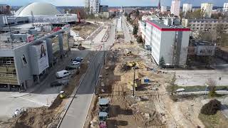 Budowa linii tramwajowej w Olsztynie  aleja Marszałka Piłsudskiego 05032023  Tramwaje Olsztyn [upl. by Norrahc]