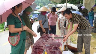 Robert sells wild boar meat at the market Green forest life [upl. by Farver]