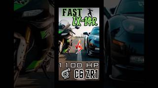 1100 Hp C6 ZR1 Vs FAST ZX14R  MASSIVE Fireballs [upl. by Annauqaj]