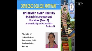 BA English Language and Literature Semester VLecture 6Grammaticality and Acceptability [upl. by Accebor]