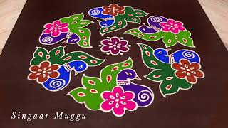 Sankranthi special peacock rangoli designs 13X7 dots  Pongal kolam designs 2022 Sankranthi muggulu [upl. by Asirrac]