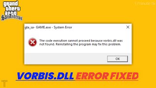 vorbisdll FILE MISSING ll TECHNOLOGICAL ERROR FIX [upl. by Akima959]