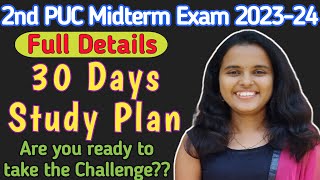 30 Days Study Plan🎯2nd PUC Midterm Exam 202324For PCMB StudentsFull DetailsAre you ready [upl. by Milton]