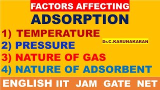 ENGLISH Factors Adsorption temperature pressure Nature of gas adsorbent ISOTHERM ISOBAR ISOSTERE [upl. by Hakkeber]