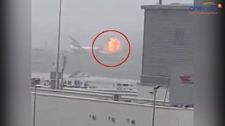 Emirates plane crash lands at Dubai Airport catches fire  Watch video Oneindia News [upl. by Socem624]