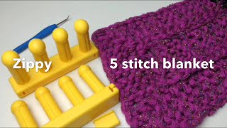 Zippy 5 Stitch Blanket Loom Along with Closed Captions CC [upl. by Eerolam]