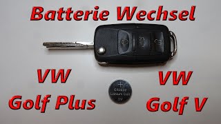 Batterie Wechsel am VW Golf V  Golf Plus Schlüssel  Change Key Fob Battery type CR2032 [upl. by Nosnek]