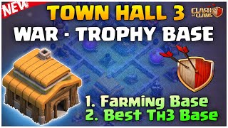 BEST TOWN HALL 3 BASE DESIGN  TH3 WAR BASE  TH3 TROPHYFARMINGHYBRID BASE WITH LINK  Coc [upl. by Htebirol496]