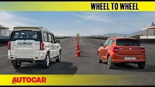 DRAG RACE Mahindra Scorpio vs Maruti Swift  Power to Weight Ratio  Autocar India [upl. by Cohby]