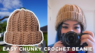 Easy Crochet Chunky Beanie Tutorial [upl. by Eeralav]